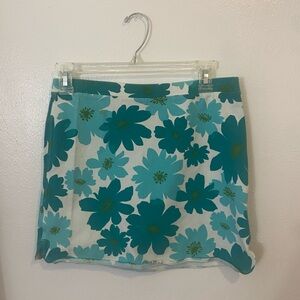 Express Teal Floral Mini Skirt